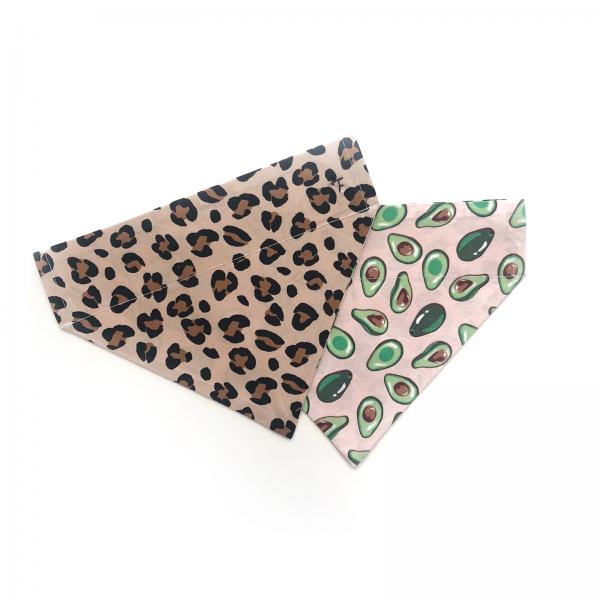 leopard print and avocados reversible dog bandana